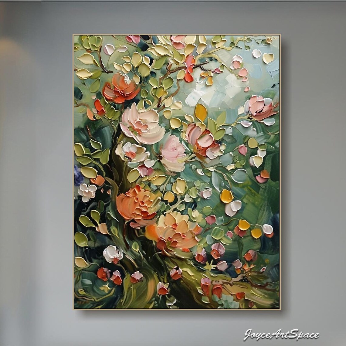Abstract Floral Oil Painting, Vintage Bedroom Art Print