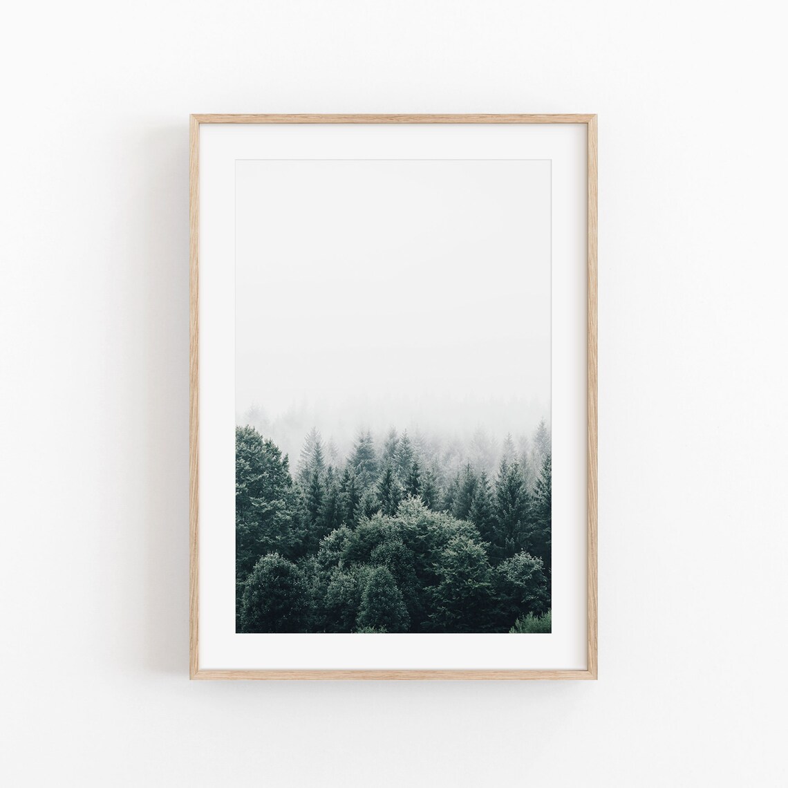 Forest Pine Trees in Fog, Minimalist Art Print