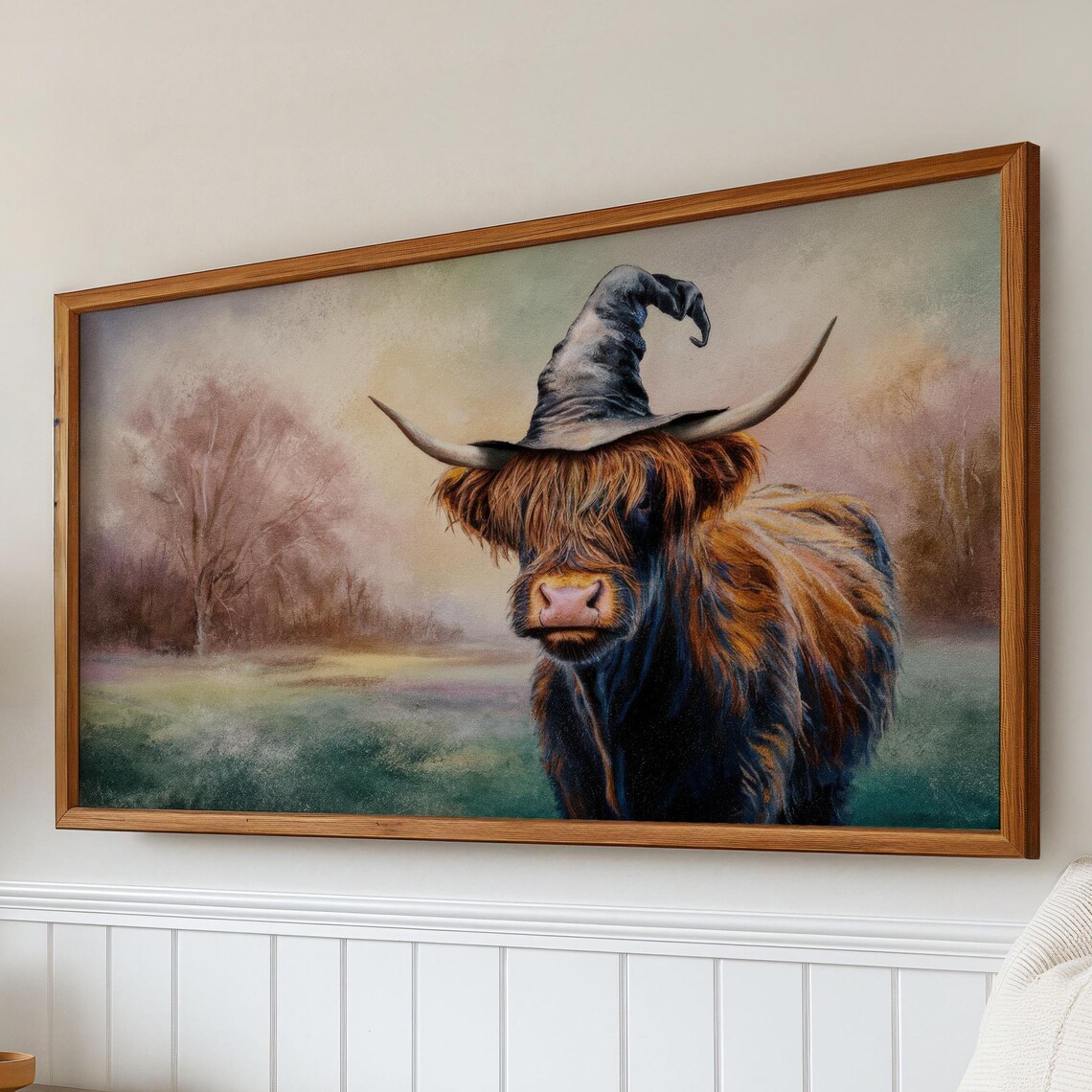 Highland Cow Earthy Rustic Autumn Landscape Art Print