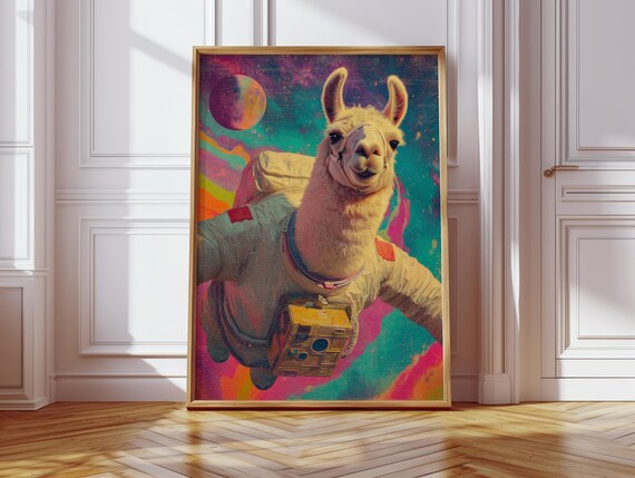 Llama Astronaut, Cute Funny Animal Poster