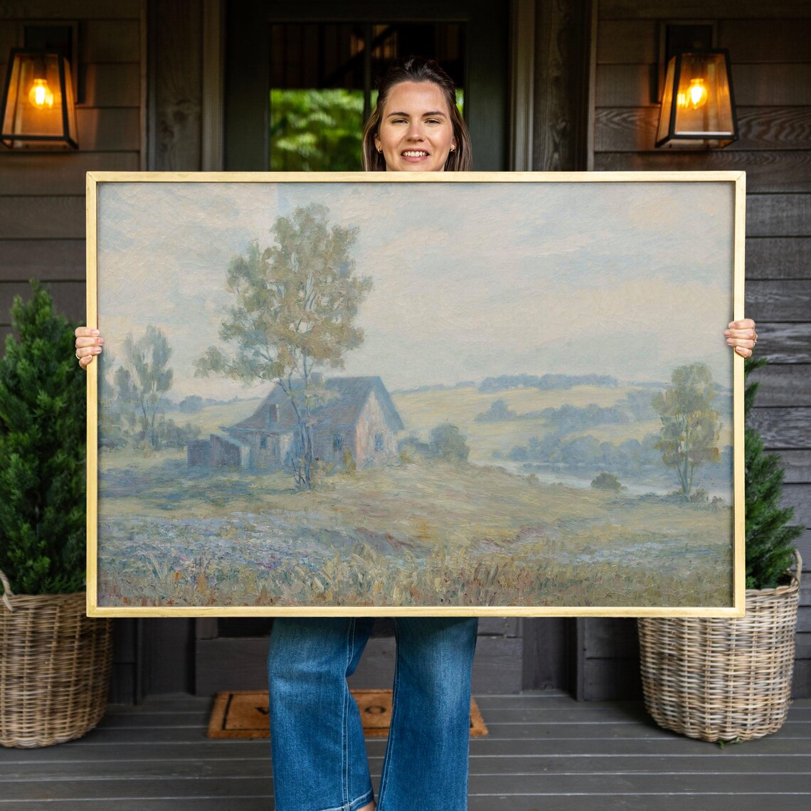 Oil Painting Print Landscape Wall Art, Farmhouse
