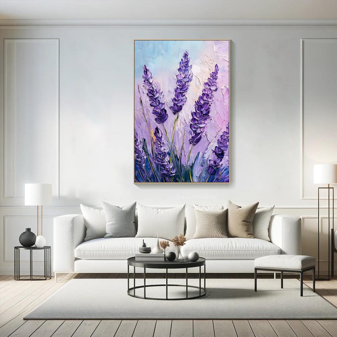 Purple Lavender Stalks Impasto Textured Botanical Vertical Art Poster - Image 4