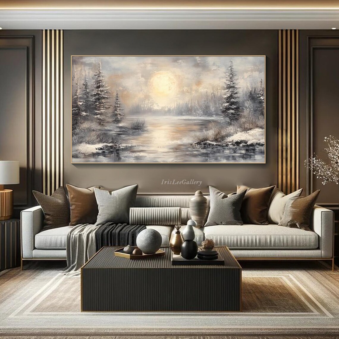Large Winter Textured Landscape Painting 3d Snowy Forest Art Nature Wall Decor Monochrome Winter Wonderland Art Livingroom Artwork - Image 3