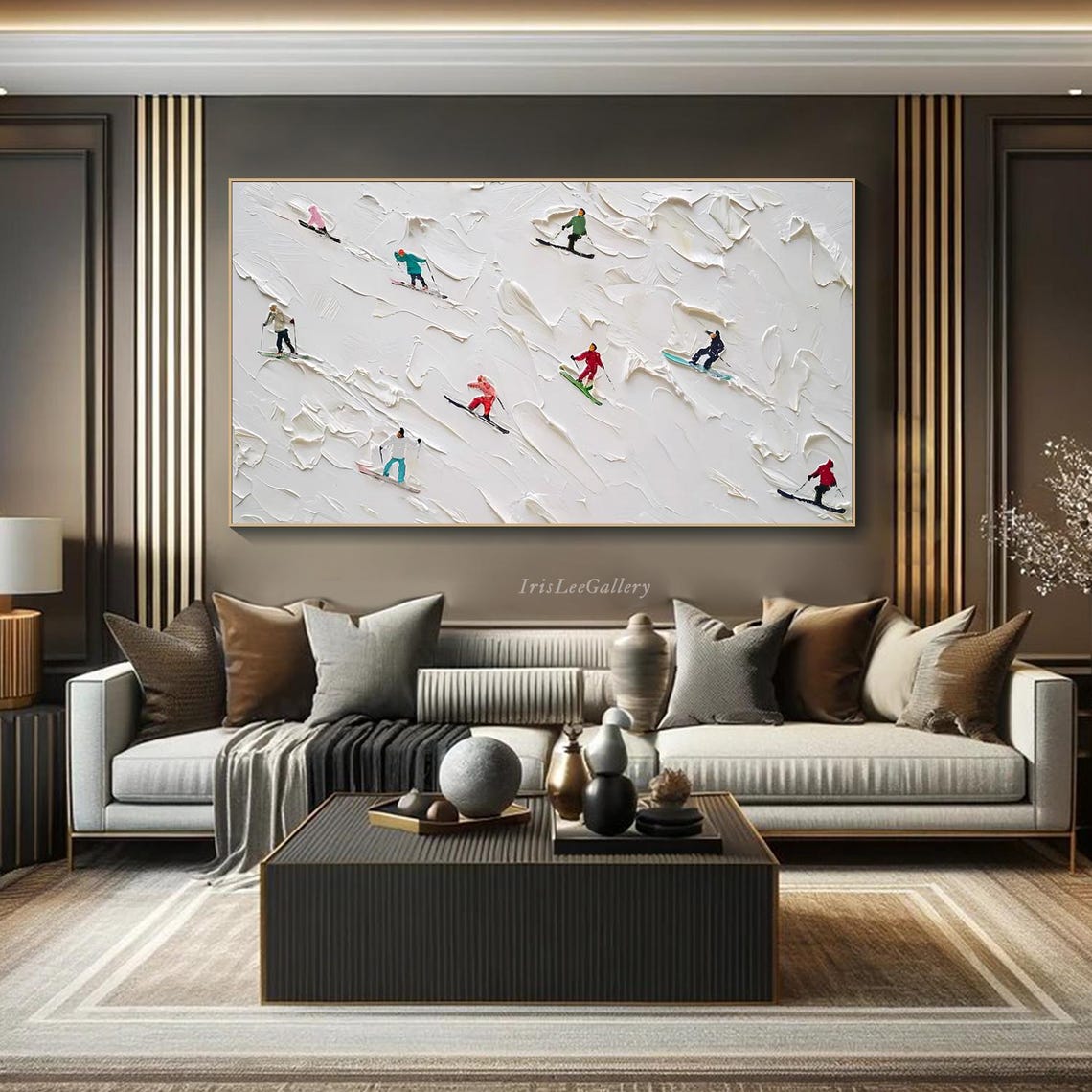 Skiing Action Painting On Textured Snow Wall Art Skiing Figures Wall Art Modern Winter Sports Art Impasto Ski Art Large Skiing - Image 3