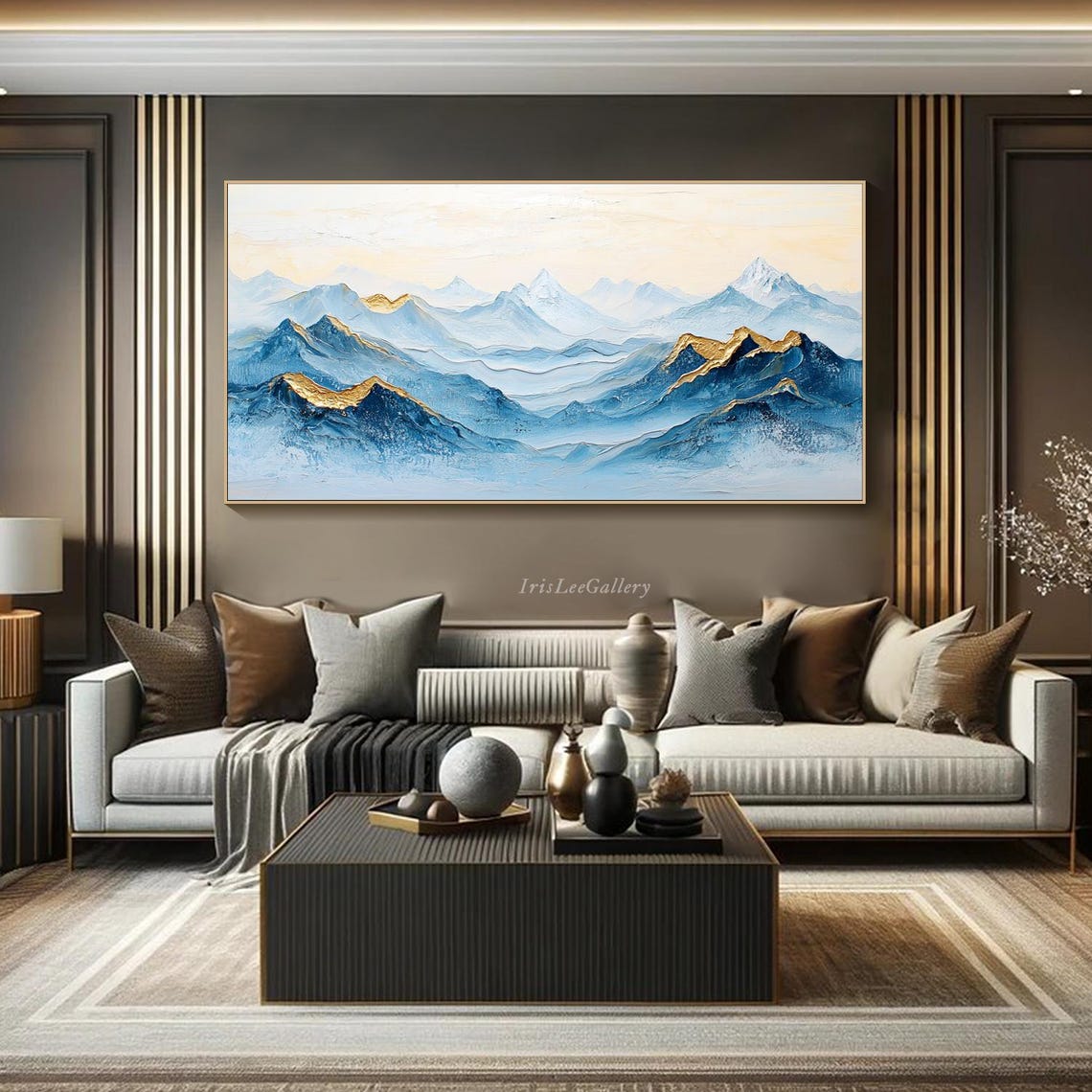 Mountain Painting On 3d Textured Framed Plaster Style Wall Art Golden Peak Vibrant Abstract Impasto Painting Living Room Decor - Image 3