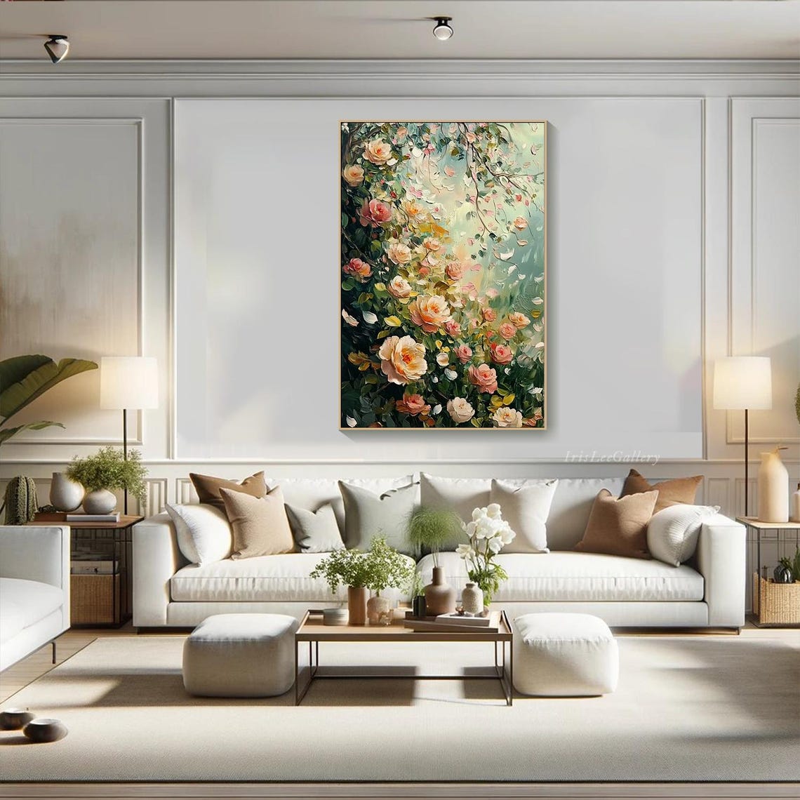 Blush Pink Rose Bloom Garden Vintage Floral Oil Painting Wall Art - Image 3