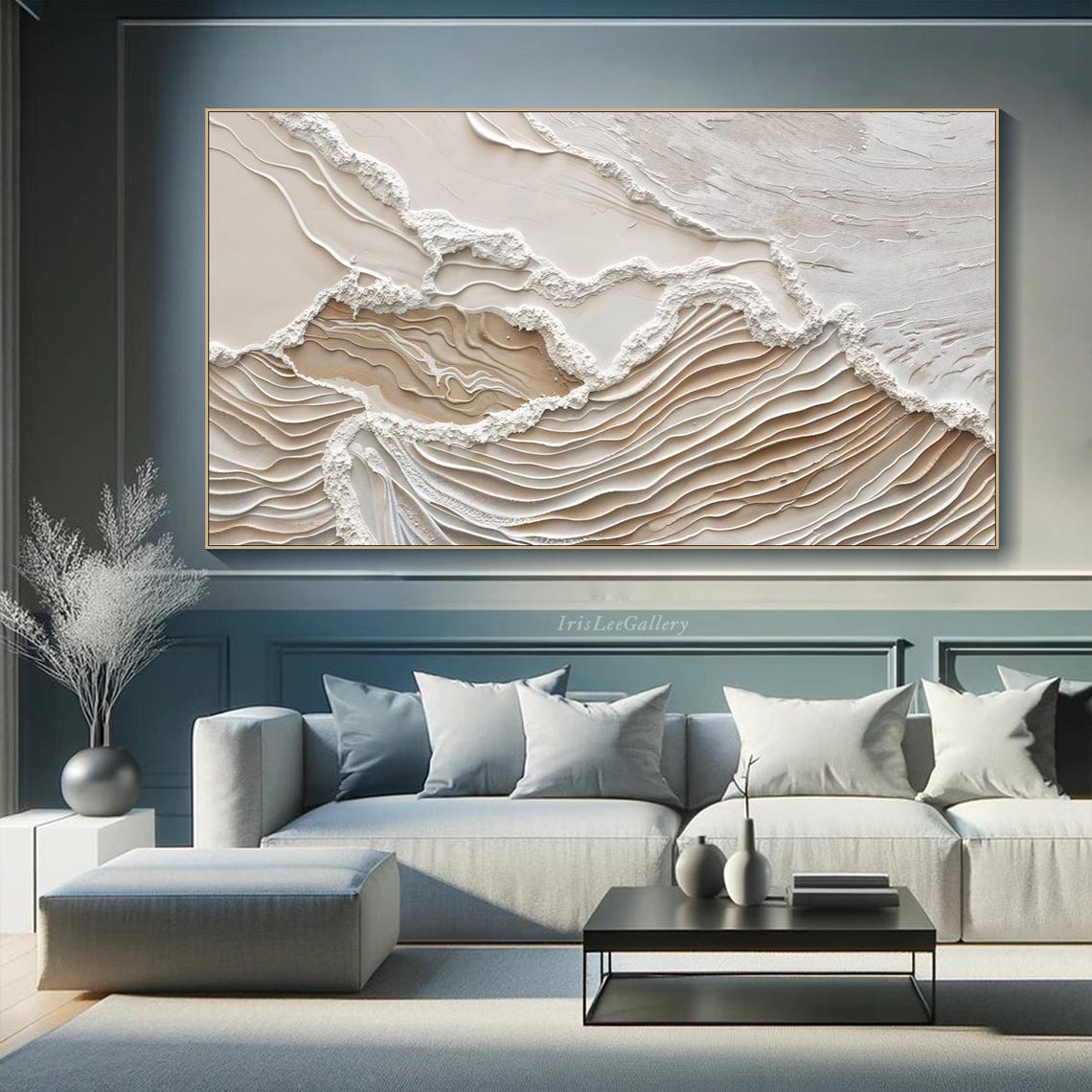 Cream Sand Plaster Ocean Waves 3D Textured Wabi Sabi Wall Art - Image 2