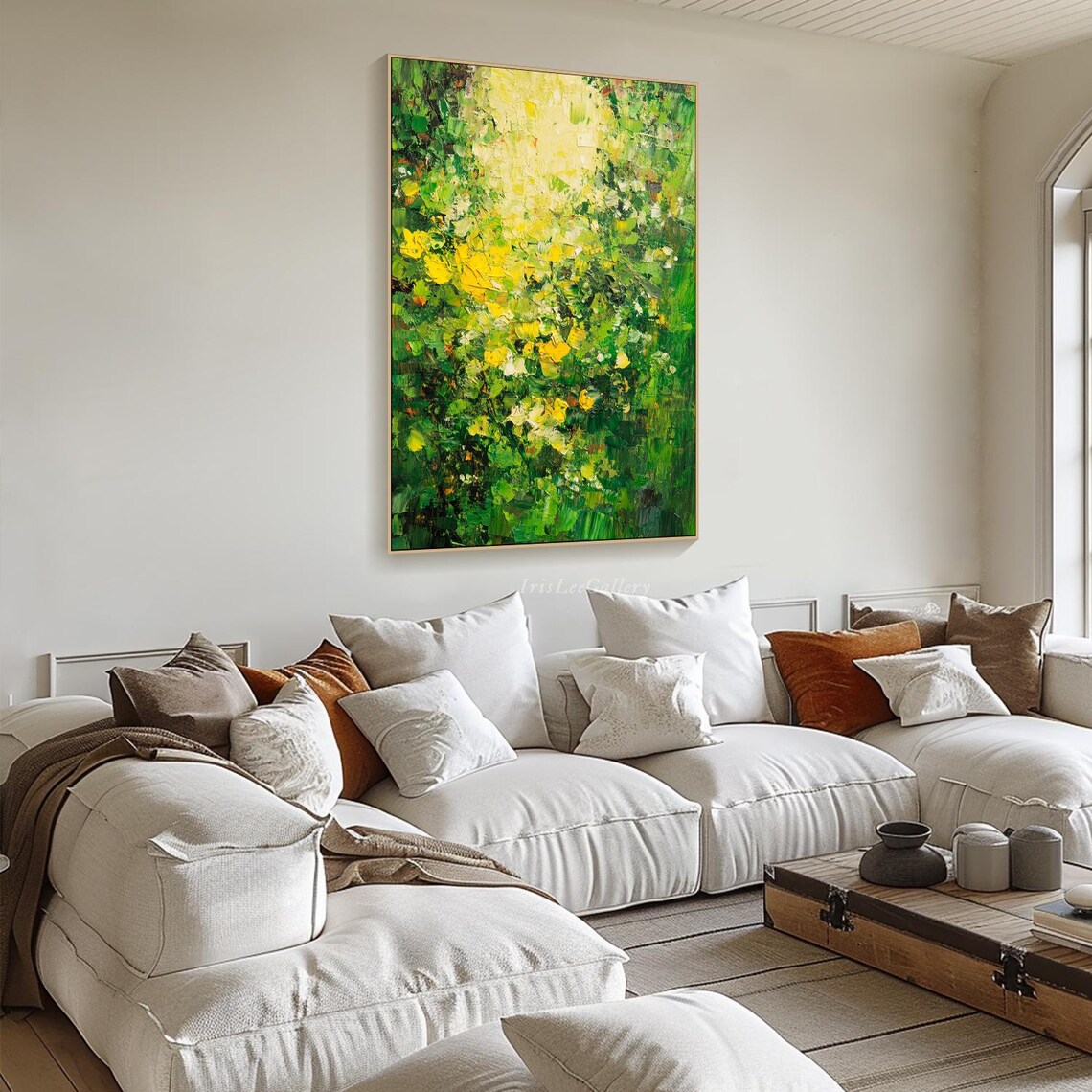 Sunlit Green Garden Yellow Flowers Abstract Impasto Nature Art Poster - Image 2