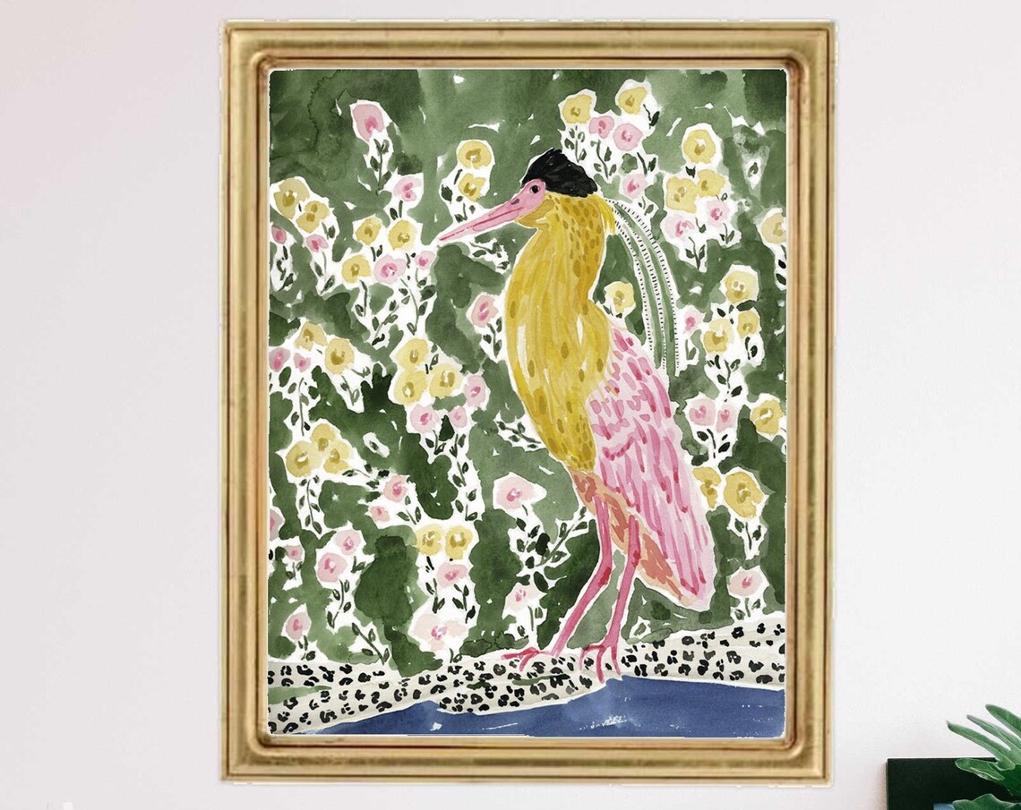 Tropical Birds Watercolor Art Print, Boho Style