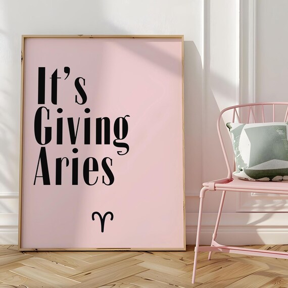 Its Giving Aries Funny Zodiac Quote Typography Poster on Blush Pink