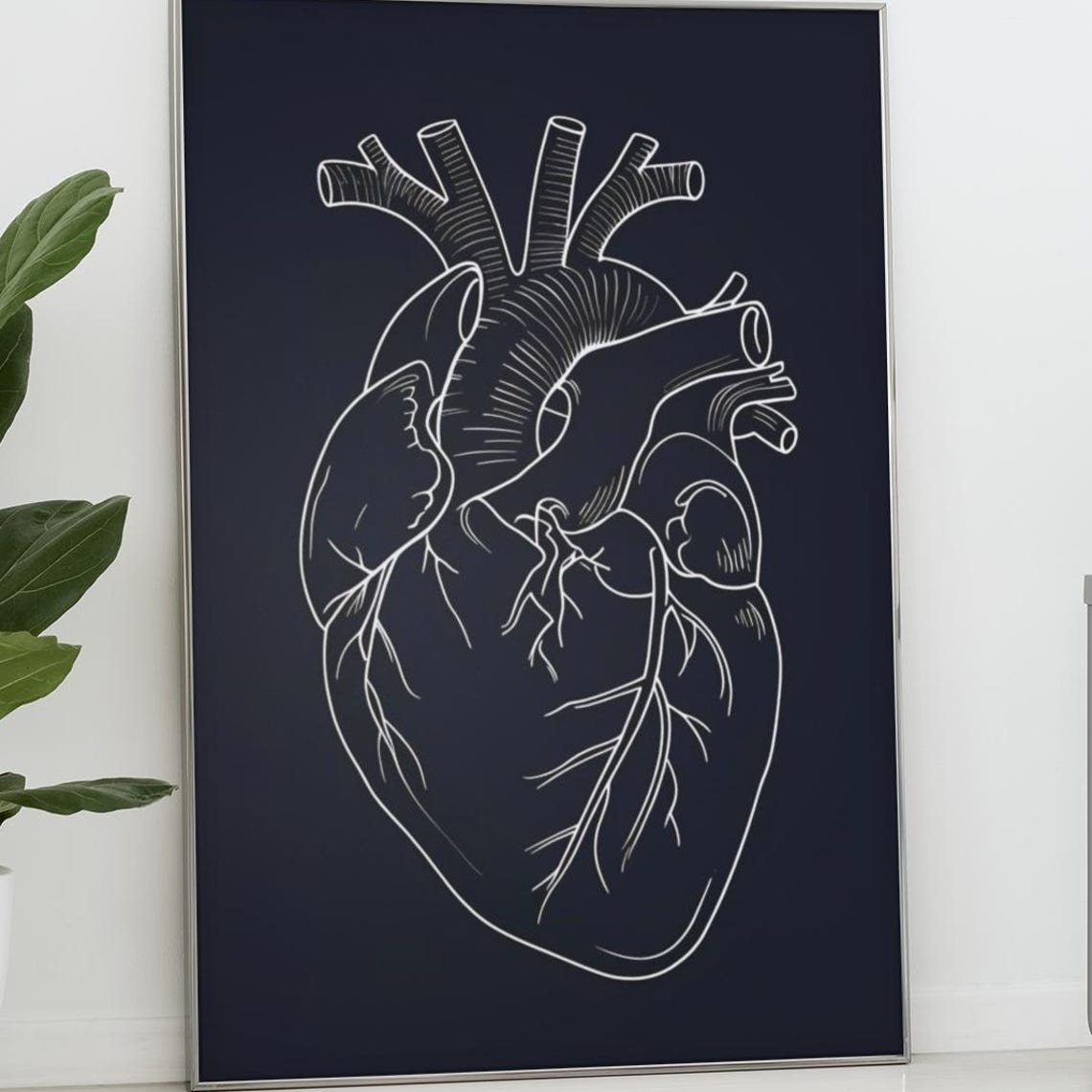 Anatomical Heart Line Art, Minimalist Medical Art