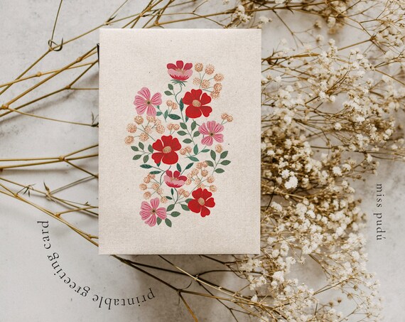Floral Botanical Printable Greeting Card Print for Spring Wildflowers