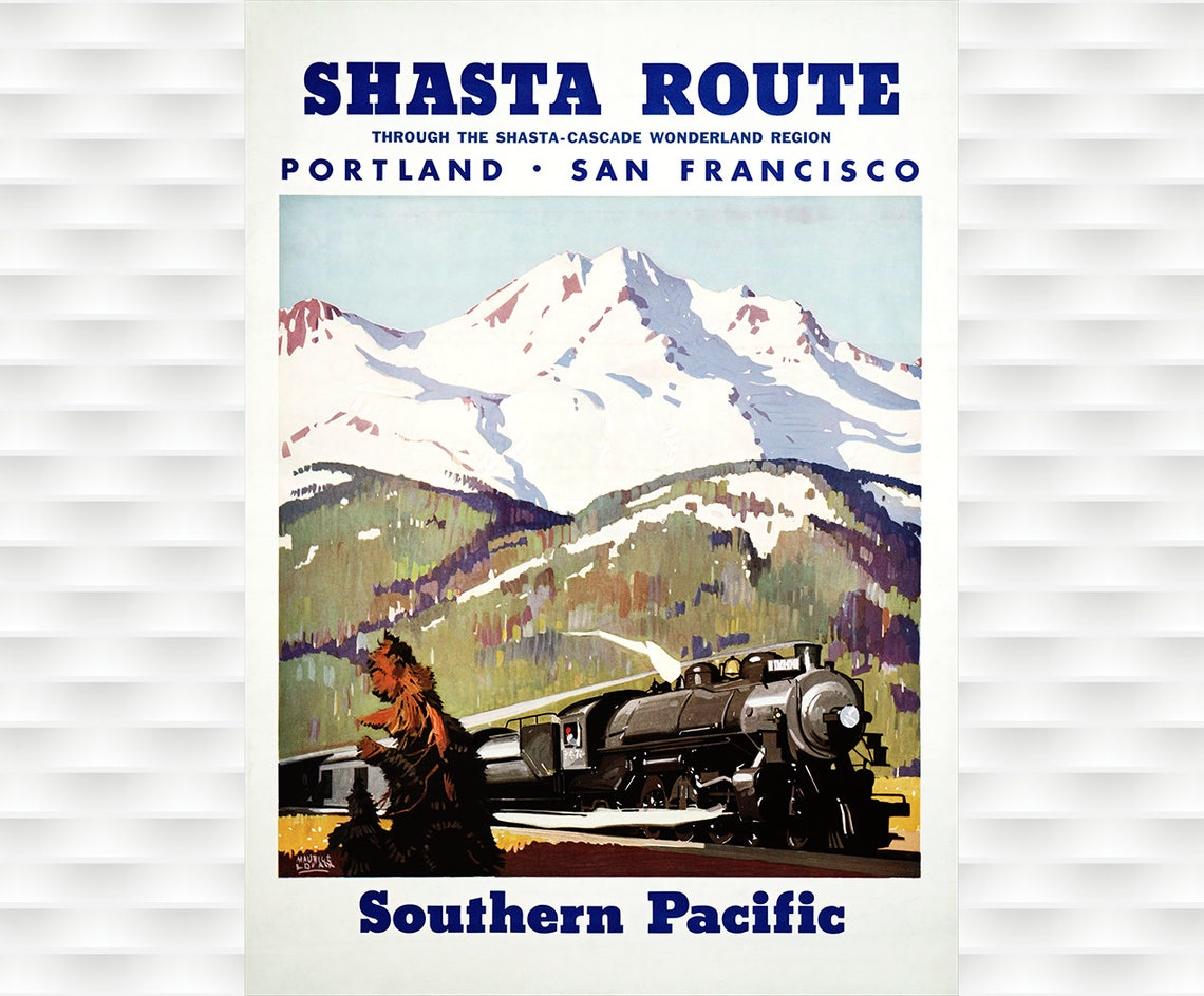 Southern Pacific Shasta Route Portland San Francisco Train Poster