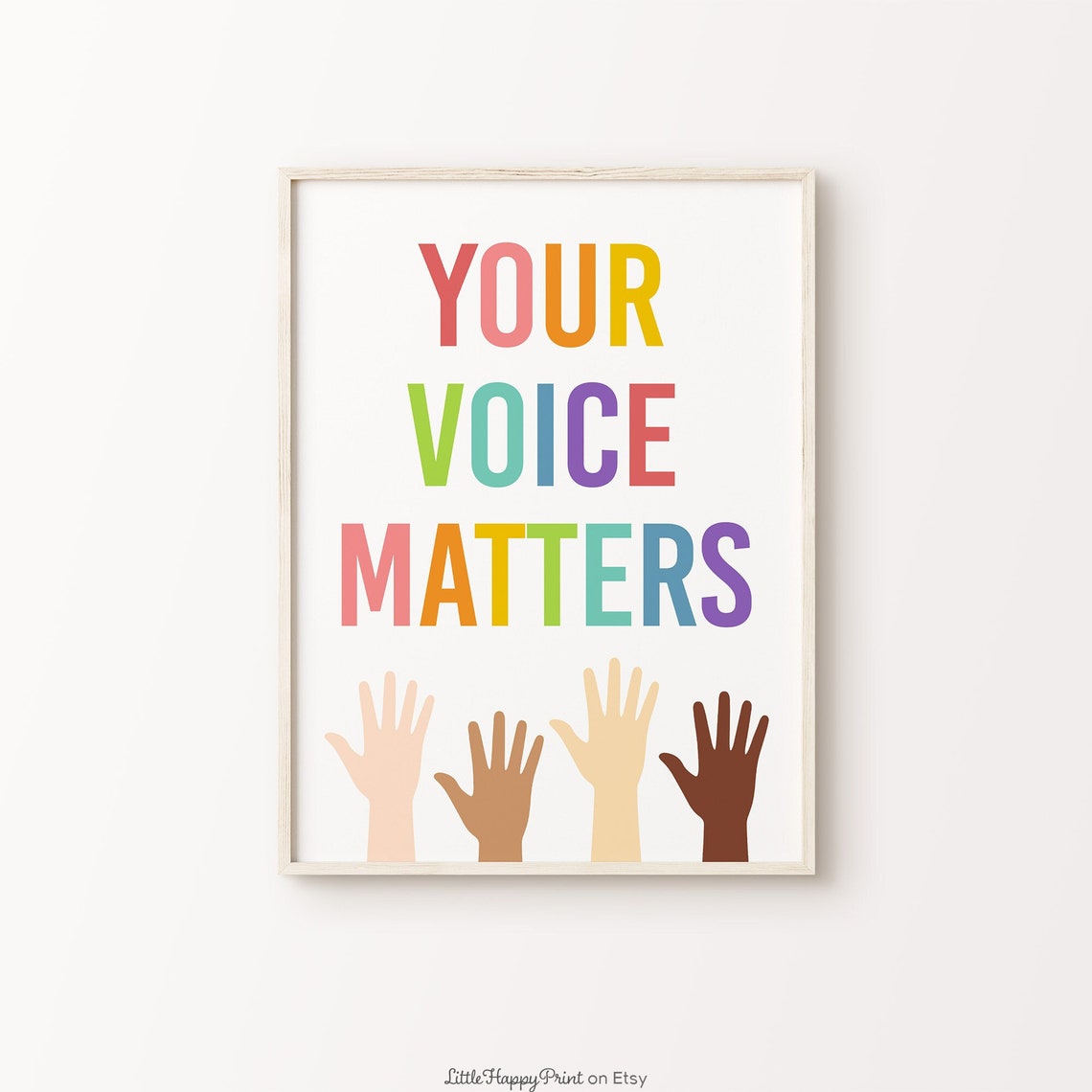 Your Voice Matters Rainbow Hands Classroom Diversity Quote Poster