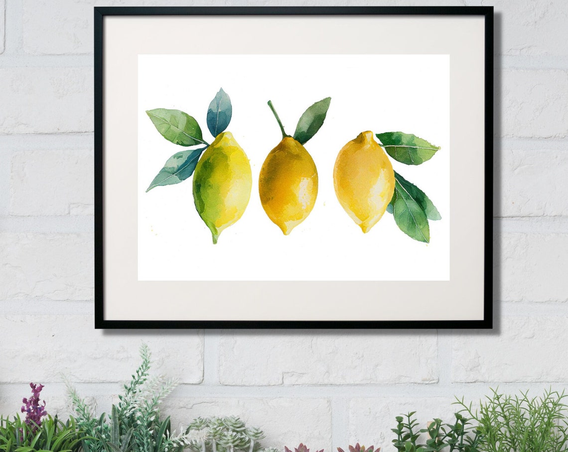 Three Lemons Watercolor Citrus Fruit Kitchen Decor Bright Poster - Image 4