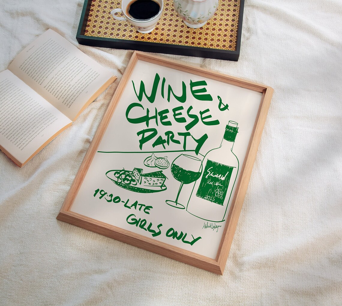 Wine and Cheese Party Hand Drawn Girls Night Celebration Invite Poster - Image 2