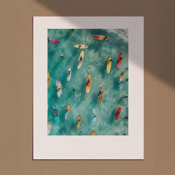 Tiny People Swimming In Ocean Print Minimalist Wall Art Surfing Poster Mini Coastal Beach Summer