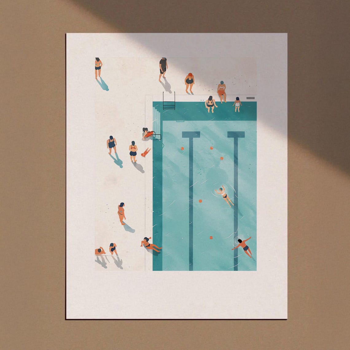 Swimmers Minimalist Artwork Swimming Pool Art Blue Poster Summer Print Deco Style Bathroom Decor