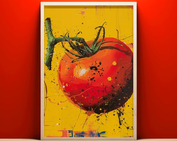 Vibrant Tomato Painting Wall Art Instant Colorful Kitchen Wall Decor Health Food Wall Art Eclectic Pop Art