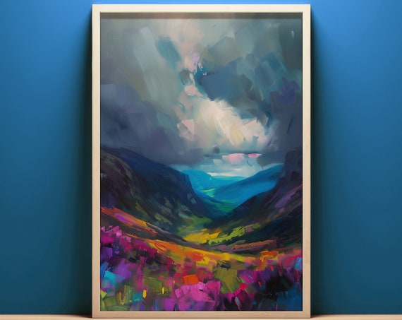 Moody Mountain Landscape Painting Wall Art Instant Eclectic Country Home Decor Trendy Maximalist Landscape