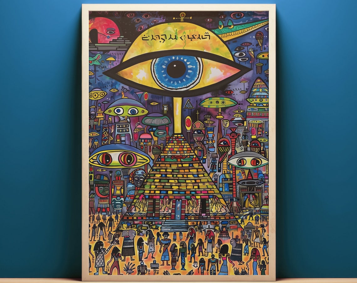 All Seeing Eye Over Pyramid Psychedelic Surreal Pop Art Poster