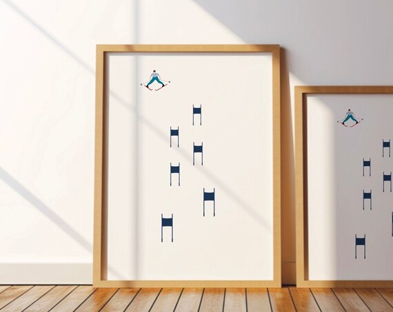 Skier Slalom Poster, Minimal Modern Sports Art Print