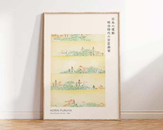 Japanese Vintage Nature Print By Korin Furuya Large Wall Art Painting For Living Room Office Decor Japandi And Wabi Sabi
