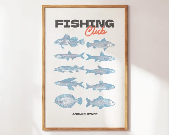 Retro Fishing Club Poster Fisherman Wall Art Gift For Or Enthusiast Vintage Angler Home Sign