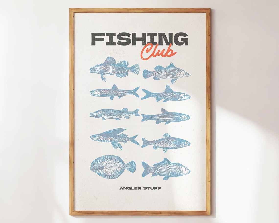 Fishing Club Angler Stuff Blue Vintage Fish Illustration Poster