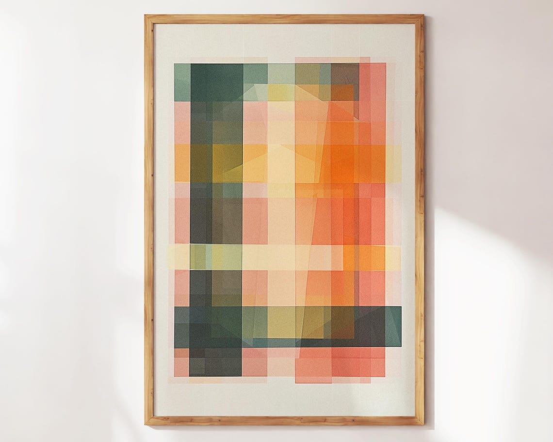 Warm Geometric Grid Squares Modern Abstract Color Block Art Poster