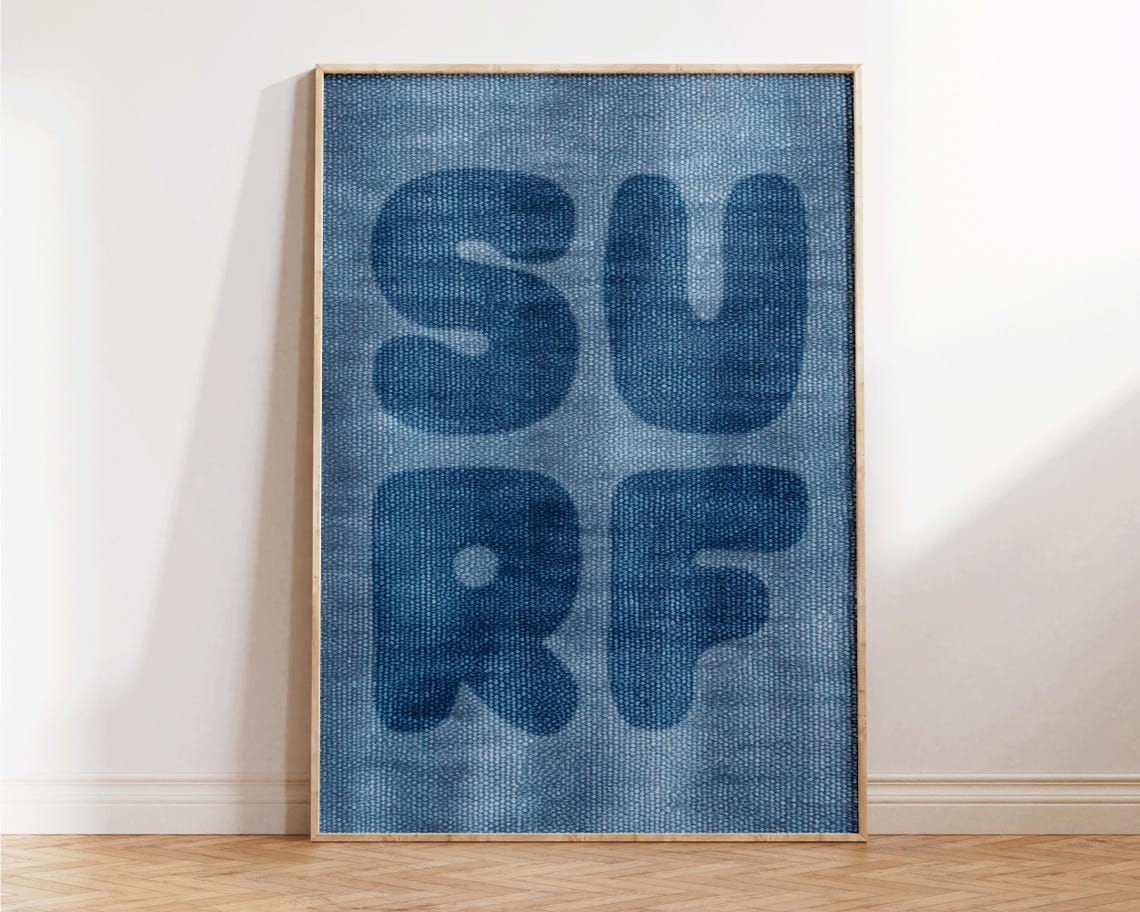 Surf Bold Letters Denim Texture Retro Typography Beach Poster