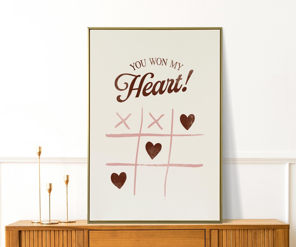You Won My Heart Tic Tac Toe Hearts Romantic Valentine Poster