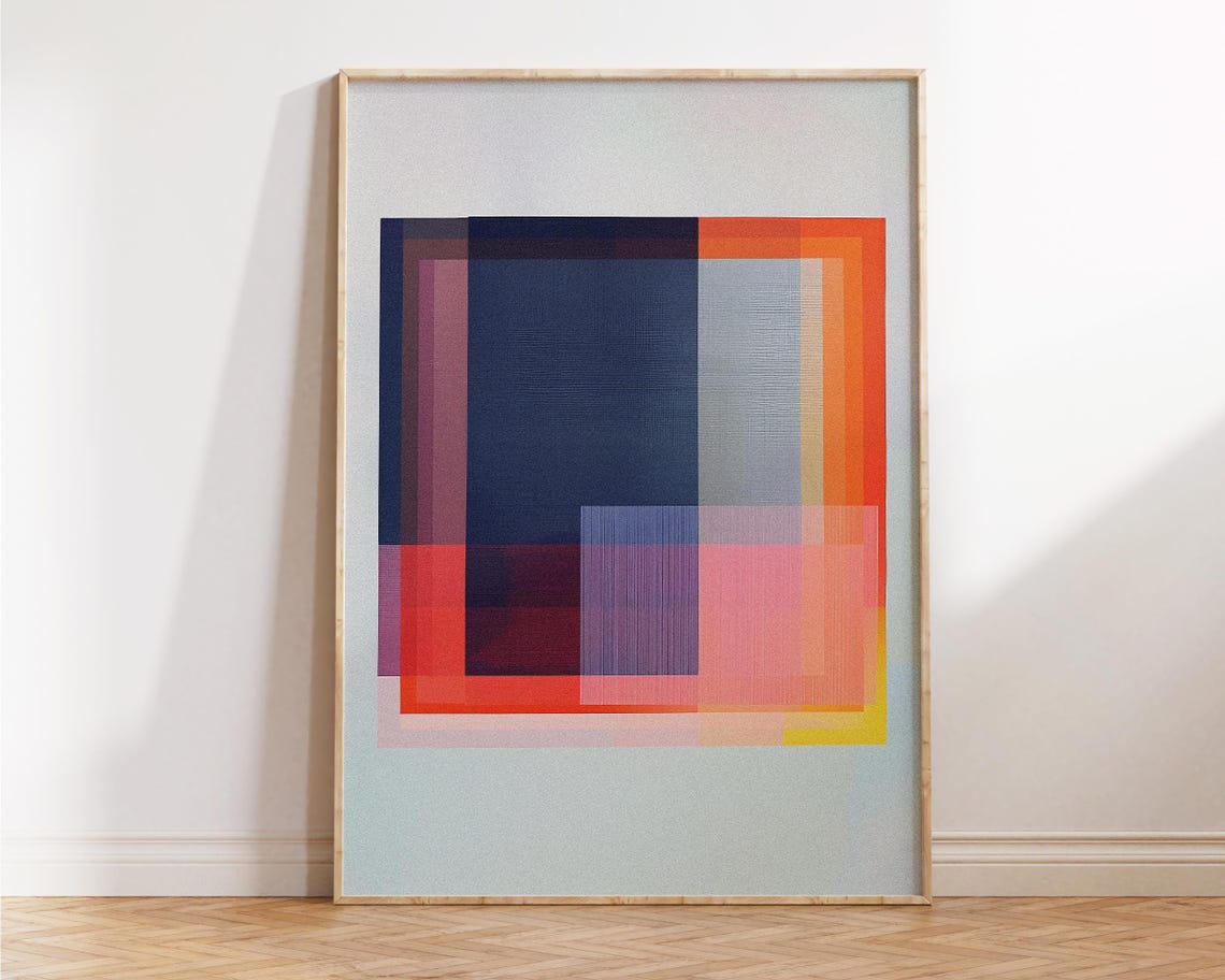 Overlapping Geometric Color Blocks Abstract Modern Art Poster