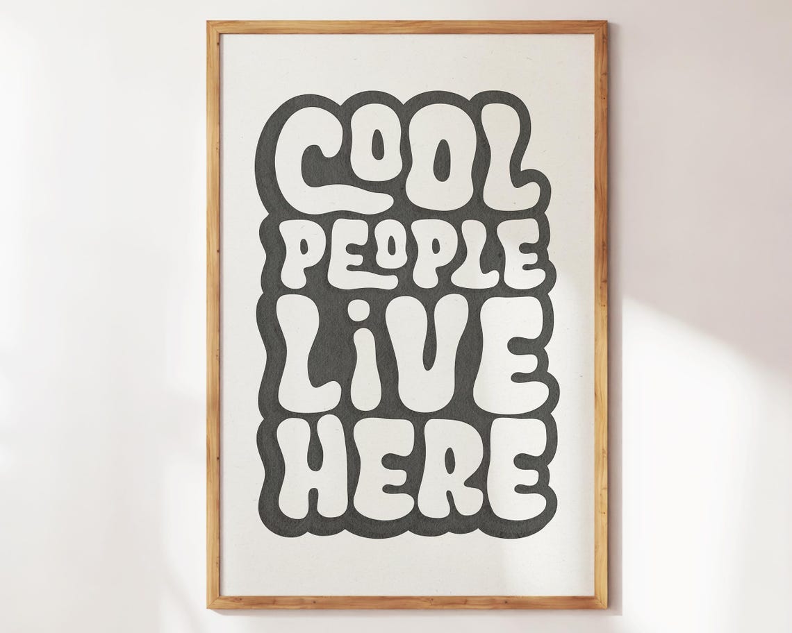 Cool People Live Here Print Retro Minimalist Wall Art Funny Living Room Decor Preppy Apartment Neutral Home Gift