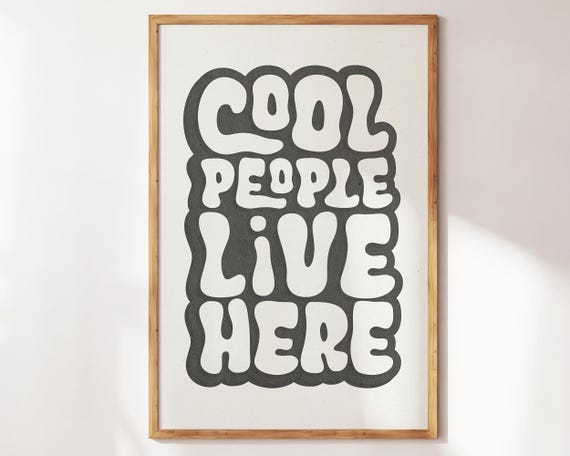 Cool People Live Here Print Retro Minimalist Wall Art Funny Living Room Decor Preppy Apartment Neutral Home Gift
