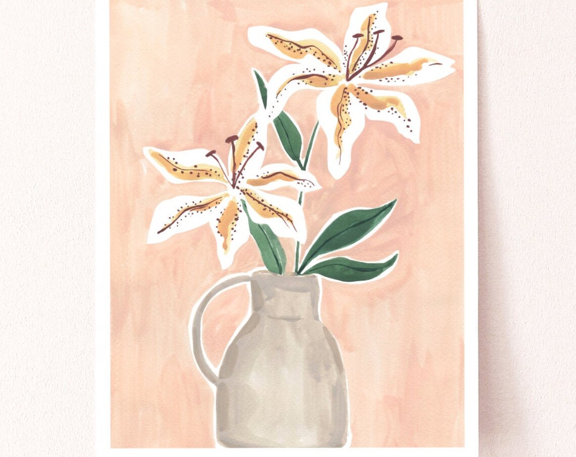 Lilies in a Vase, Simple Minimal Floral Art Print - Image 4