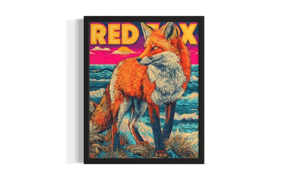 Red Fox Pop Art Animal Poster Print Living Room Wall Original Painting Artwork Decor