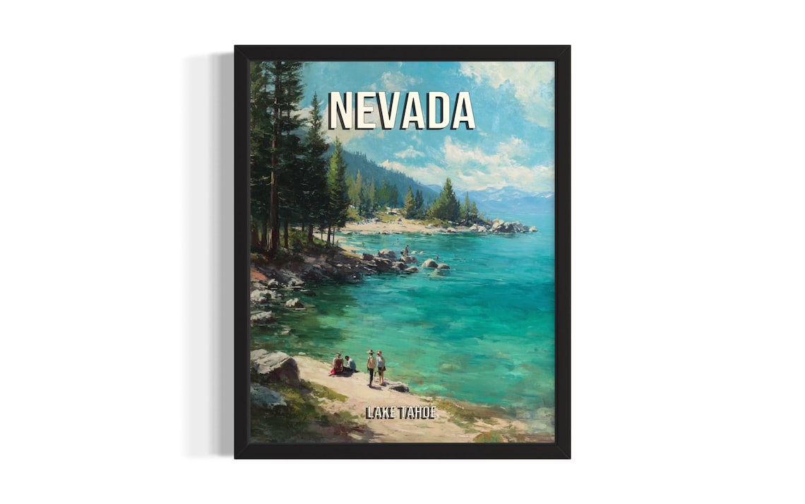 Nevada Lake Tahoe Vintage Travel Poster Turquoise Lake And Pine Trees
