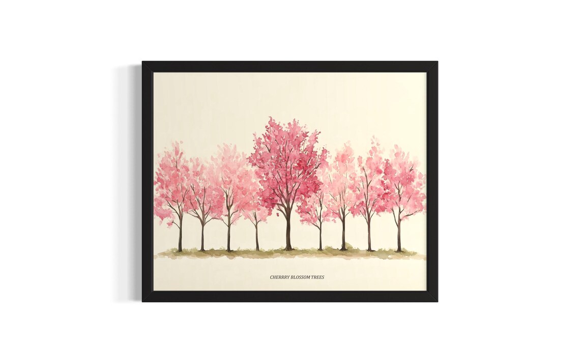 Cherry Blossom Trees Watercolor Pink Spring Bloom Botanical Poster