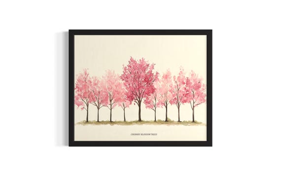 Cherry Blossom Trees Poster Art Print Living Room Wall Original Painting Artwork Decor