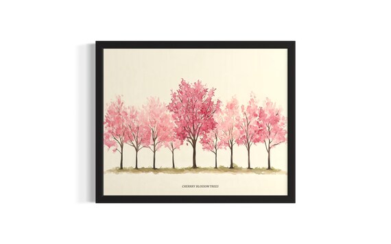 Cherry Blossom Trees Watercolor Pink Spring Bloom Botanical Poster