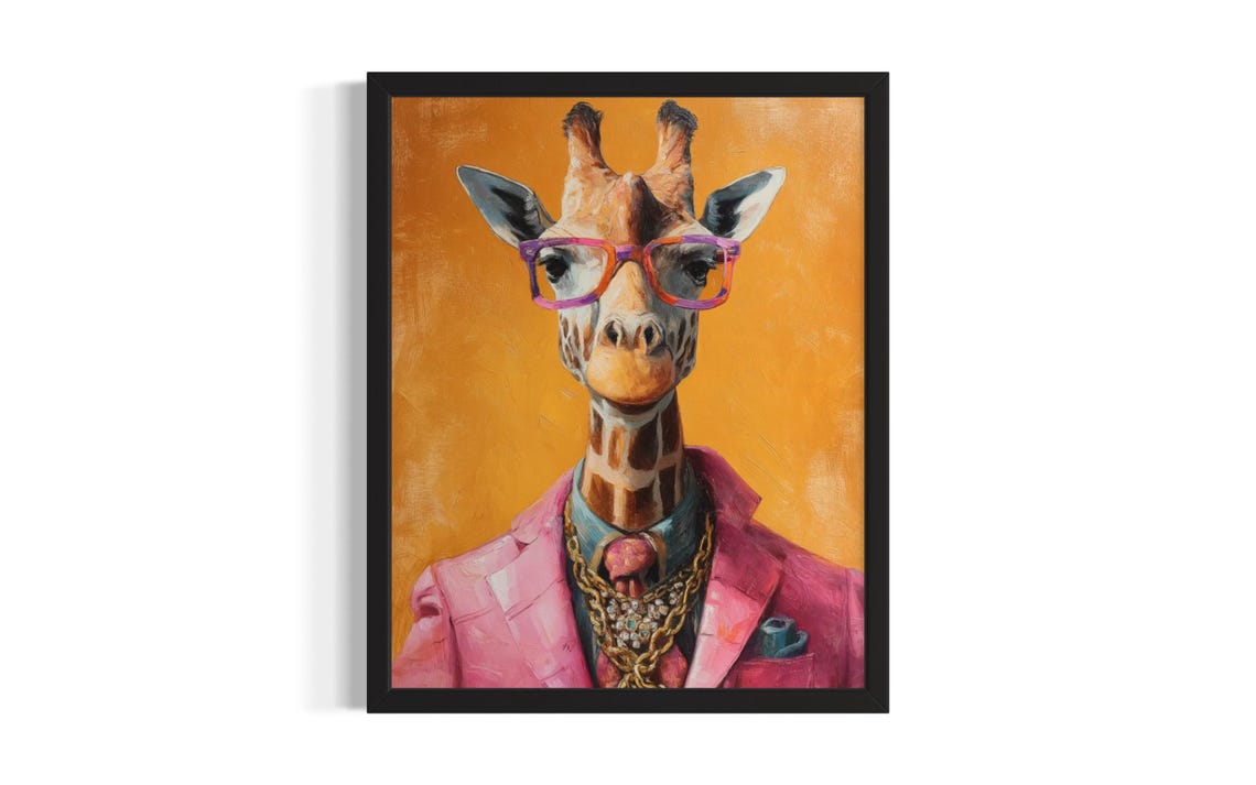Giraffe Animal Poster Art Print Living Room Wall Original Painting Artwork Decor