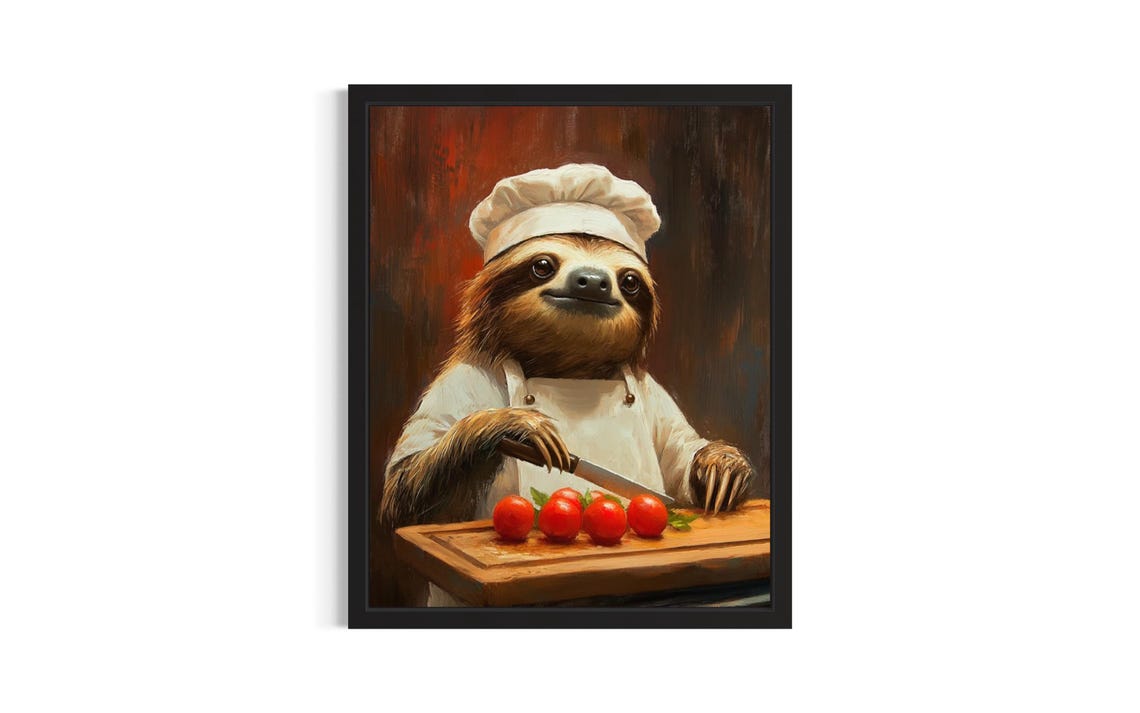 Sloth Animal Chef Poster Art Print Kitchen Wall Original Painting Artwork Decor