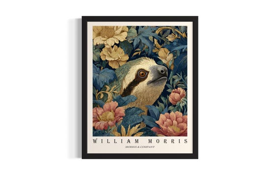 Sloth William Morris Animal Poster Art Print Living Room Wall Original Painting Artwork Decor