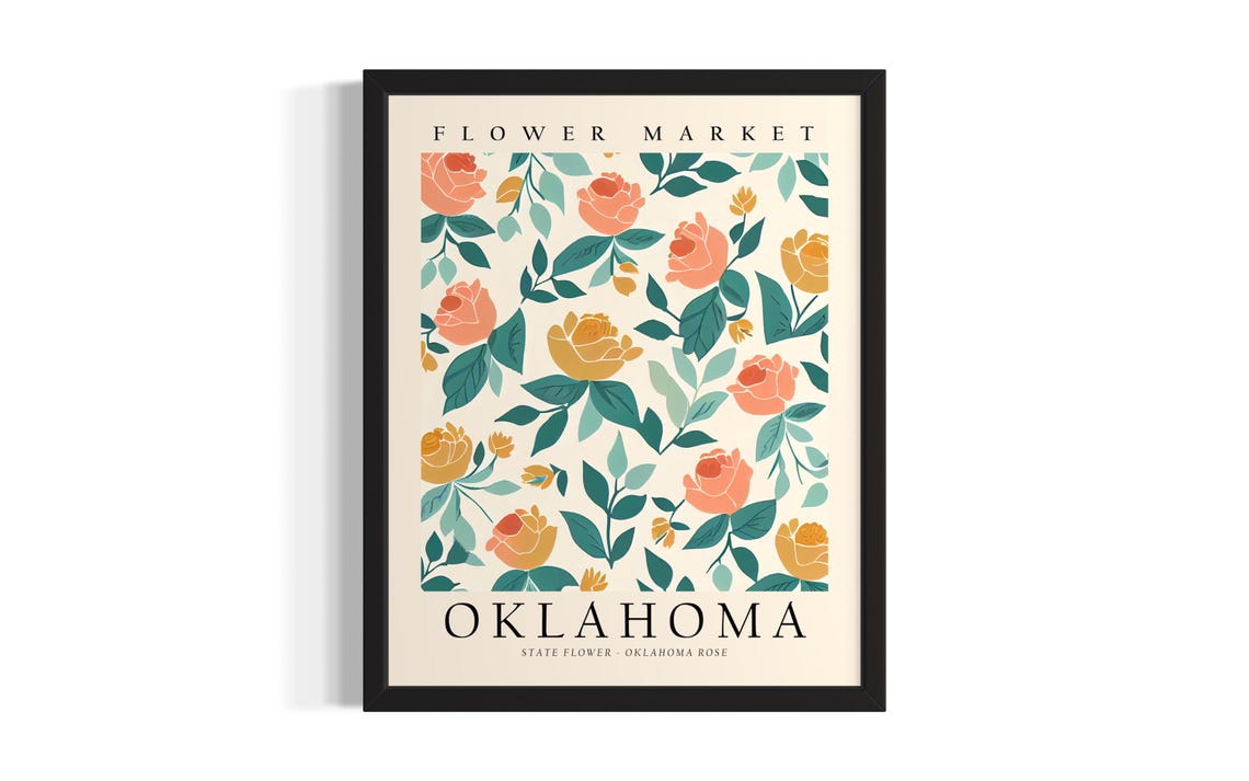 Flower Market Oklahoma Rose Botanical Bloom Modern Art Print