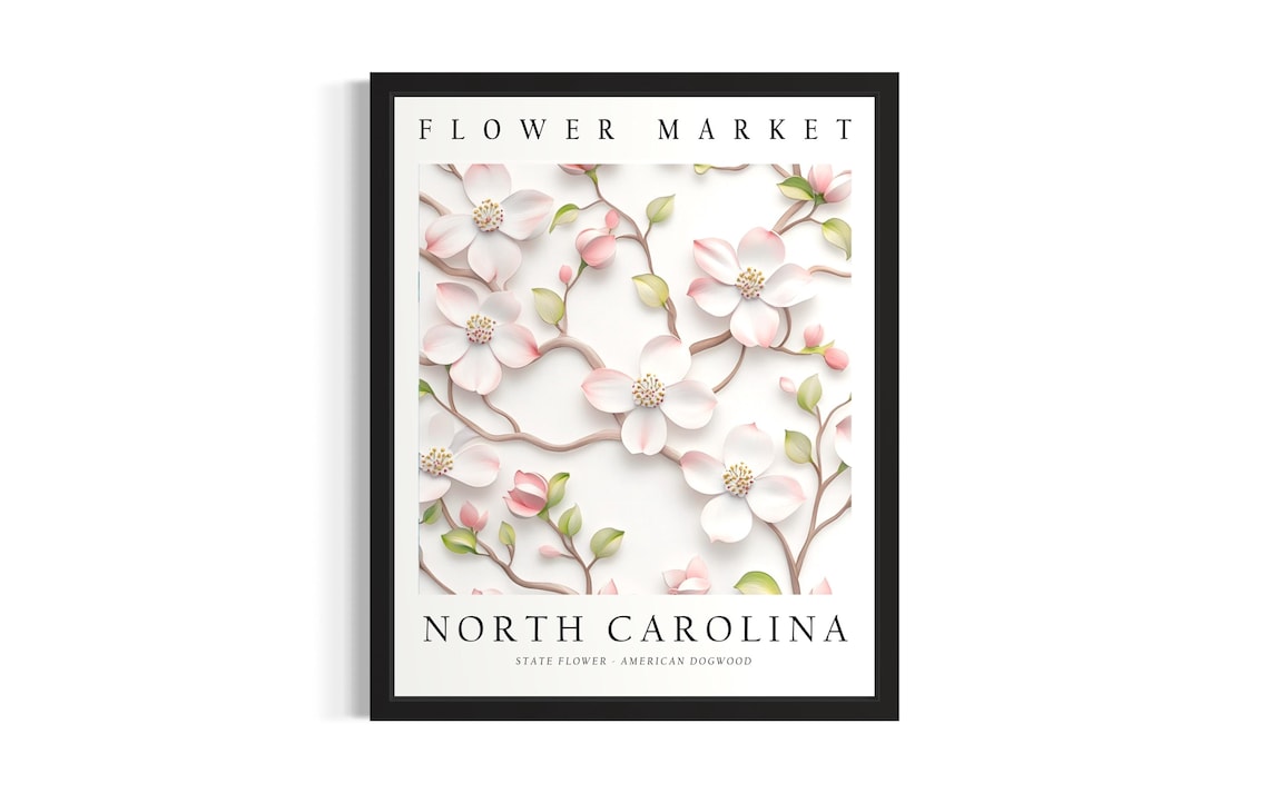 North Carolina American Dogwood State Flower Market Art Poster