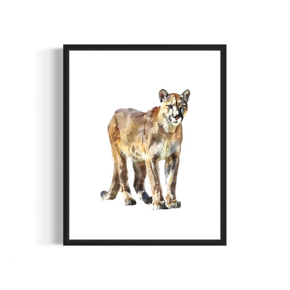 Mountain Lion Watercolor Art Print Poster Animal Painting Wall Decor