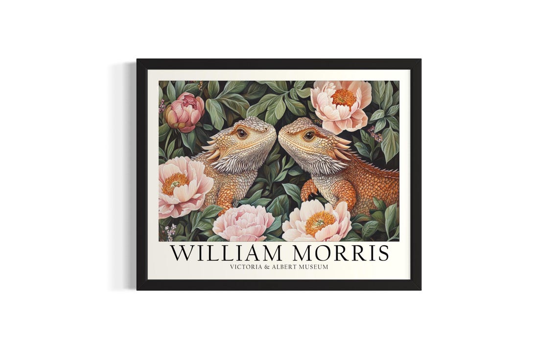 William Morris Bearded Dragons Pink Peony Garden Pair Poster
