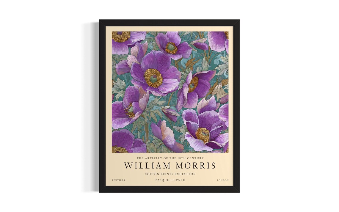 William Morris Pasque Flower Vintage Botanical Floral Art Poster