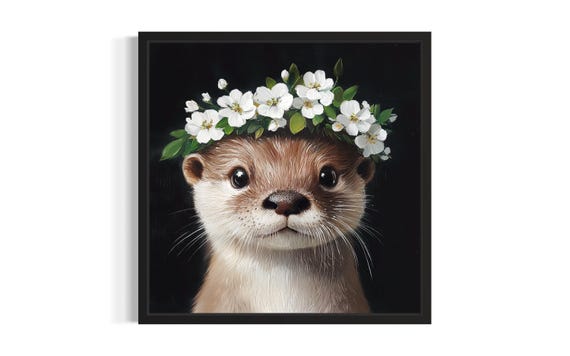 Otter Nursery Animal Poster Art Print Living Room Wall Original Painting Artwork Decor